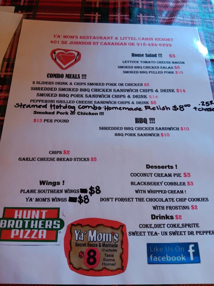 Ya' Mom's Restaurant & Little Cabin Resort Menu image 1